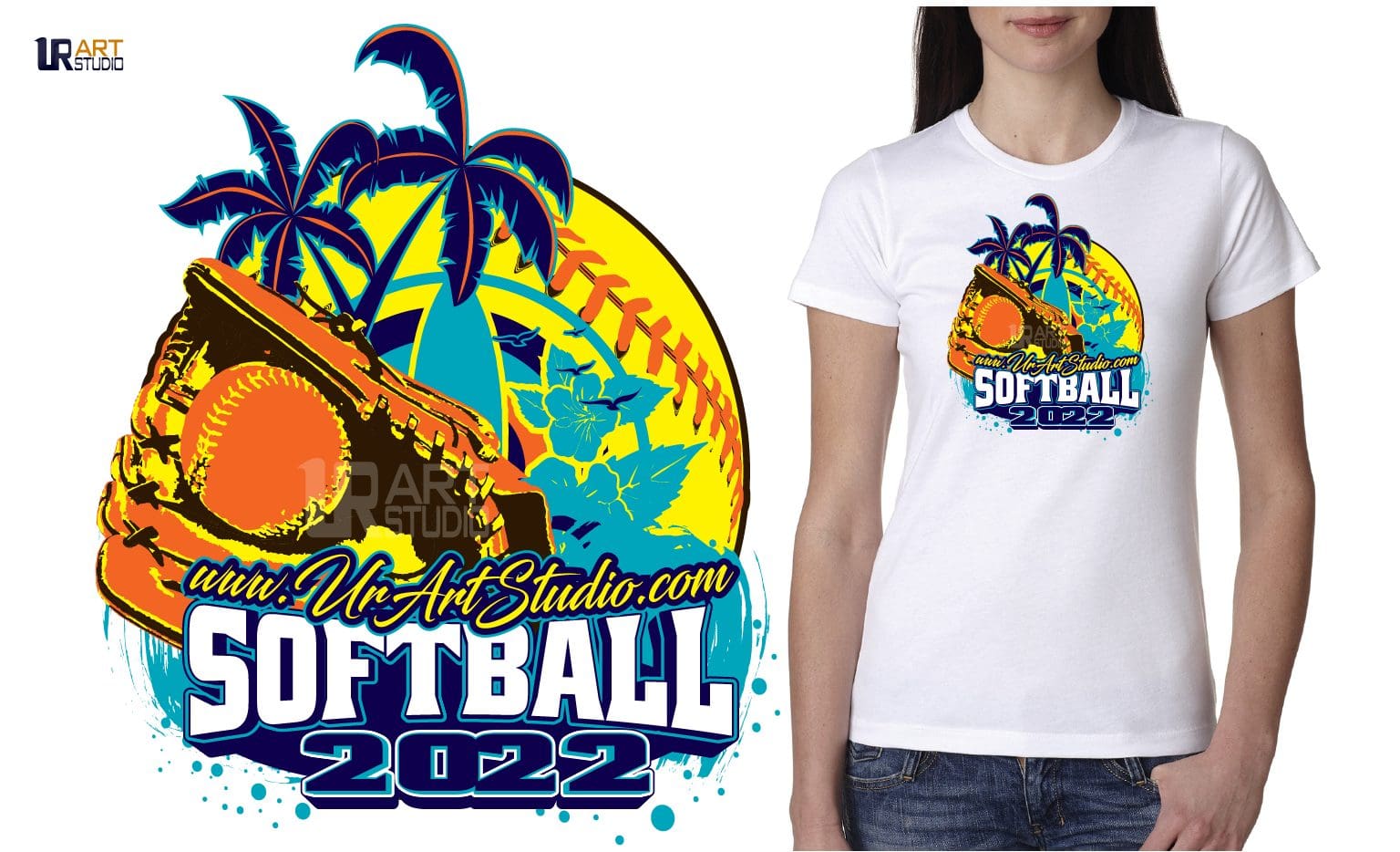 SOFTBALL PALM TREES VECTOR LOGO DESIGN FOR PRINT