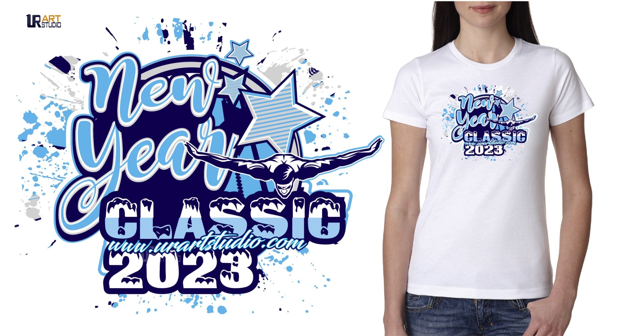 SWIMMING NEW YEAR CLASSIC 2023 DOWNLOADABLE VECTOR LOGO DESIGN FOR PRINT
