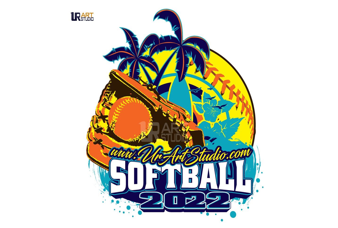 SOFTBALL PALM TREES VECTOR LOGO DESIGN FOR PRINT
