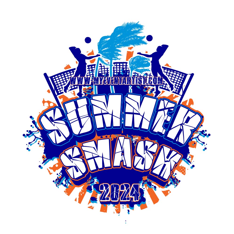 VOLLEYBALL EVENT SUMMER SMASH LOGO DESIGN FOR PRINT