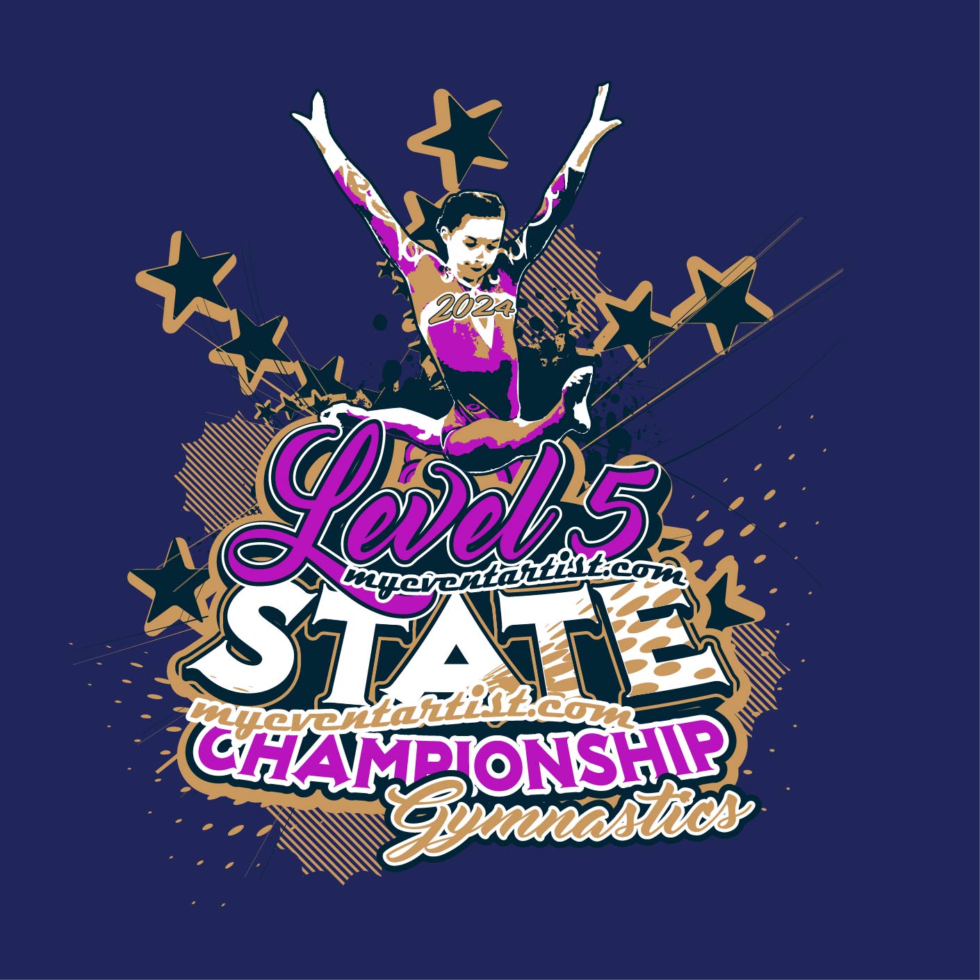LEVEL 5 GYMNASTICS STATE CHAMPIONSHIP VECTOR LOGO DESIGN LIVE ADJUSTABLE FONT