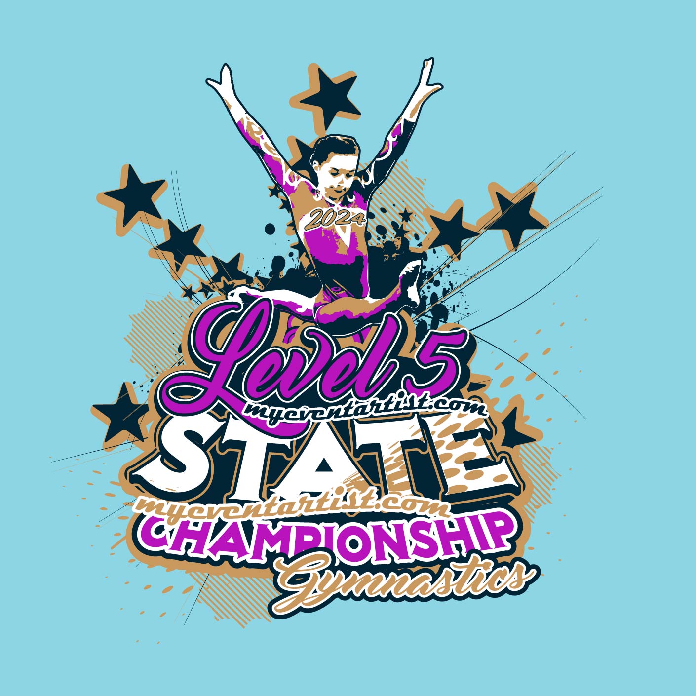 LEVEL 5 GYMNASTICS STATE CHAMPIONSHIP VECTOR LOGO DESIGN LIVE ADJUSTABLE FONT