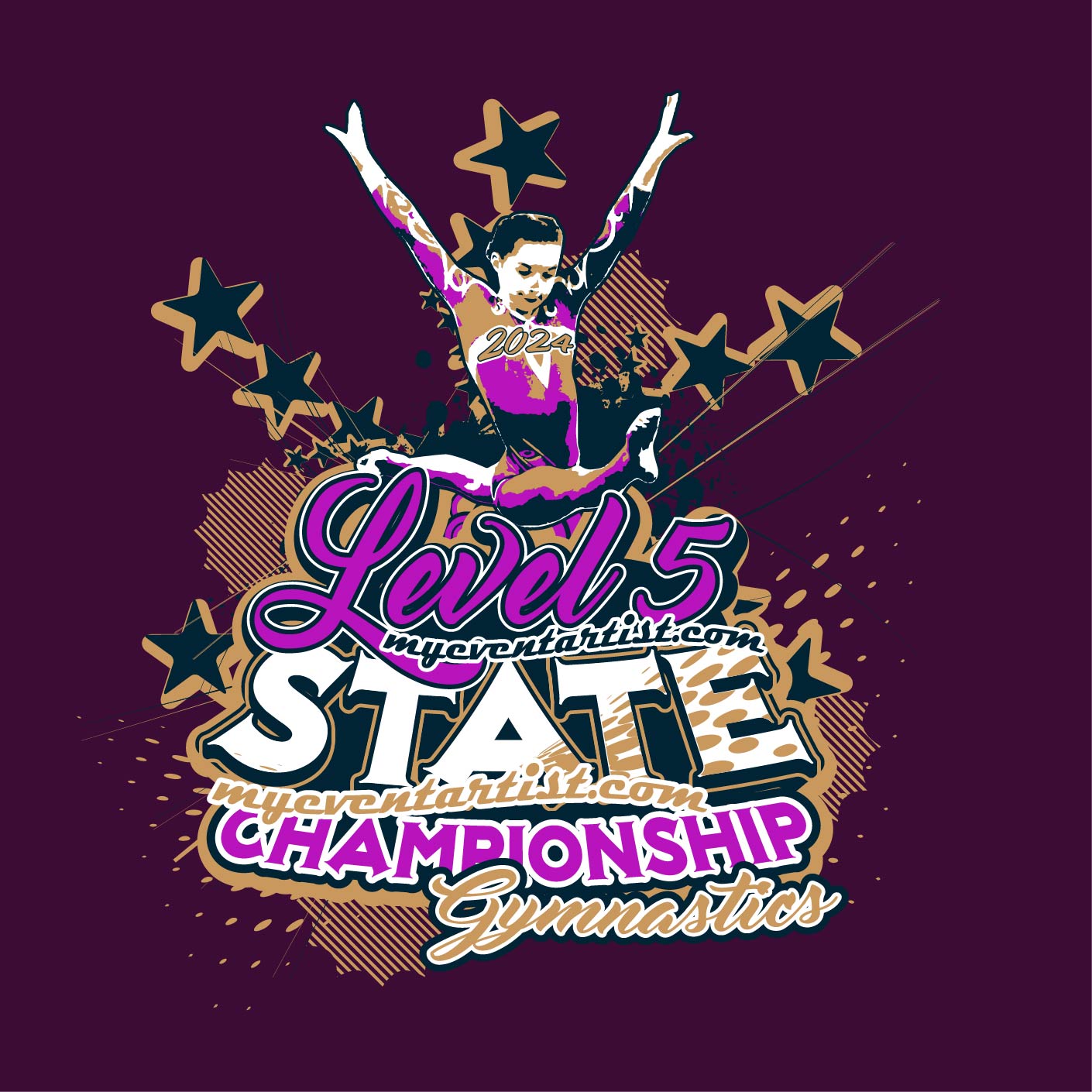 LEVEL 5 GYMNASTICS STATE CHAMPIONSHIP VECTOR LOGO DESIGN LIVE ADJUSTABLE FONT