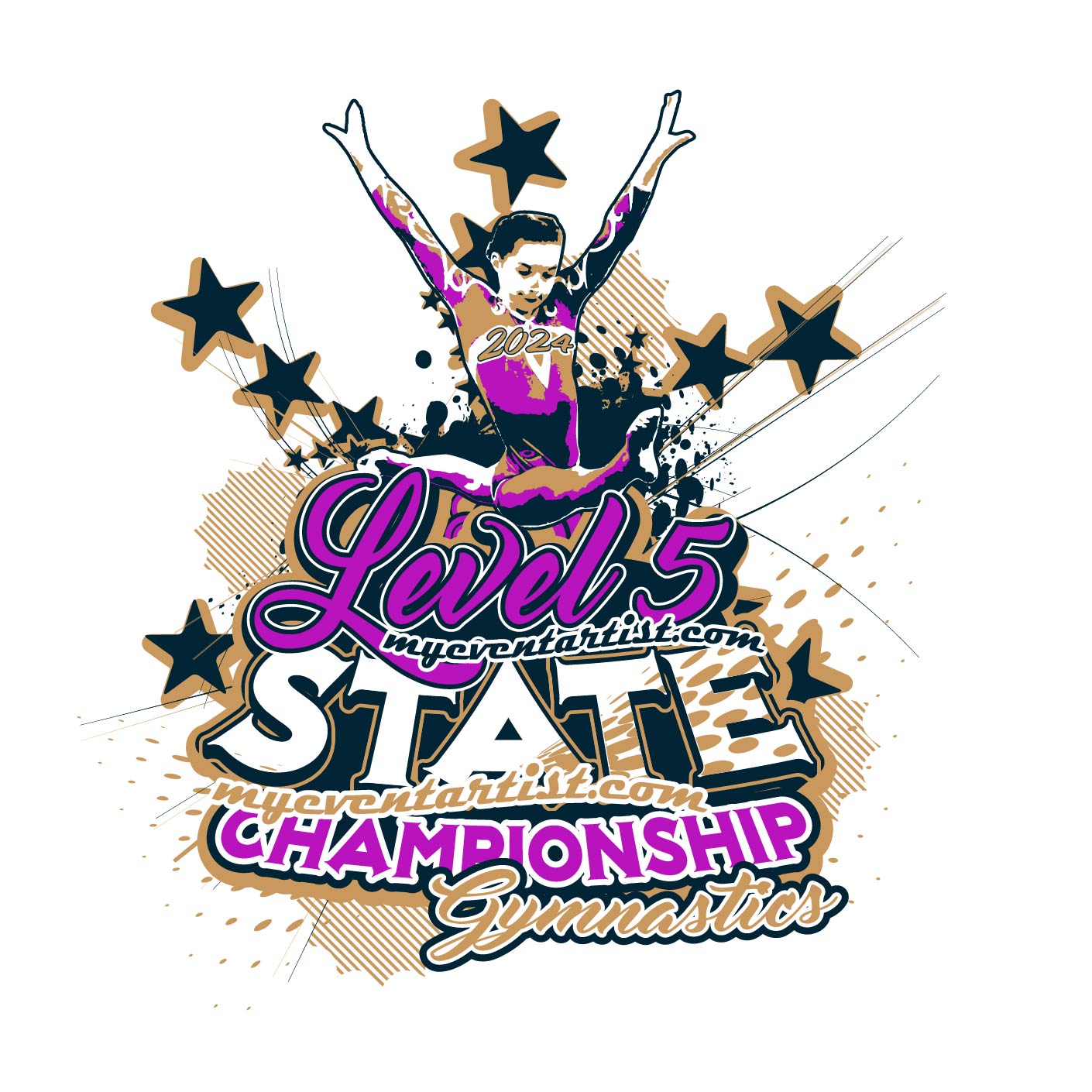 LEVEL 5 GYMNASTICS STATE CHAMPIONSHIP VECTOR LOGO DESIGN LIVE ADJUSTABLE FONT
