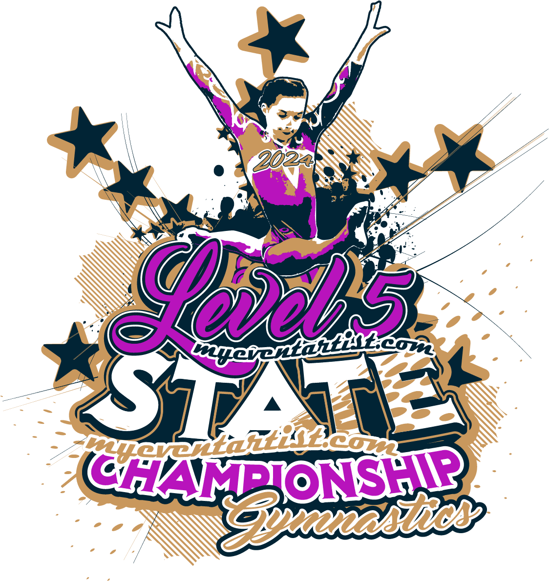 LEVEL 5 GYMNASTICS STATE CHAMPIONSHIP VECTOR LOGO DESIGN LIVE ADJUSTABLE FONT
