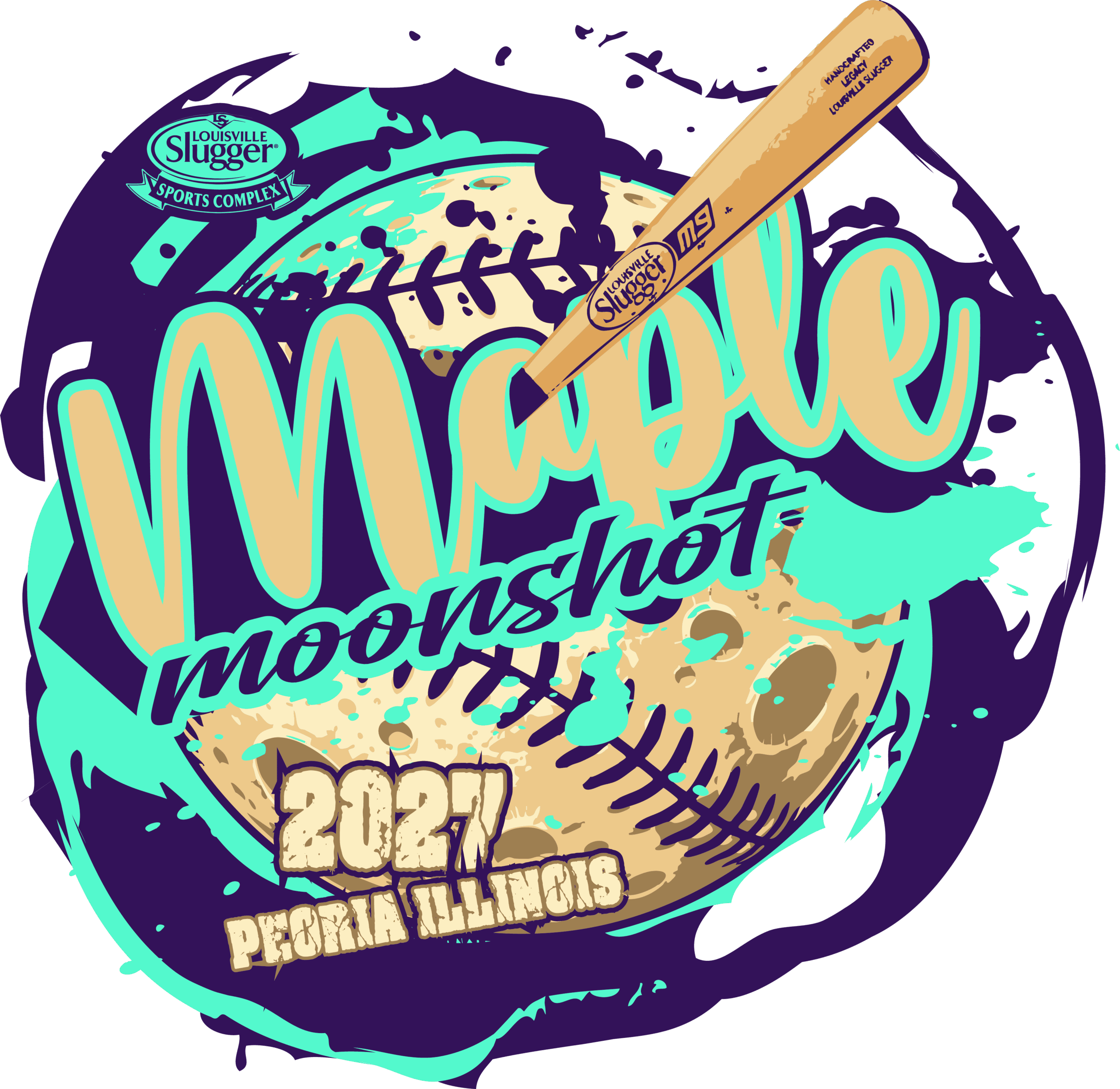Maple Moonshot 2027 Event Logo Design – Creative Baseball Tournament Branding Inspired by Moonshots, Home Runs, and Night Games